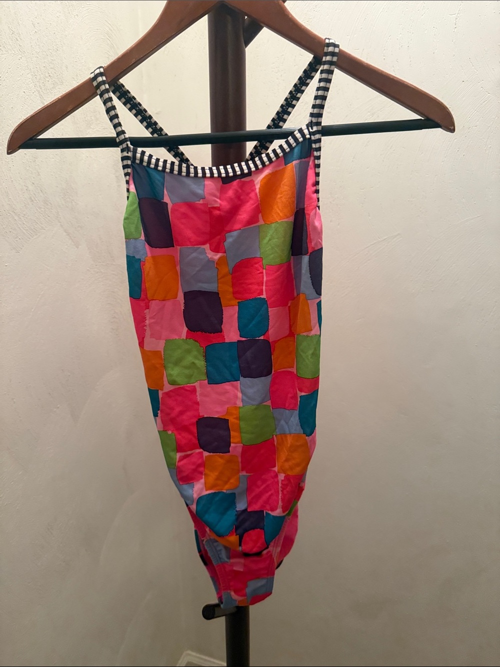Multi-Color Checkered One-Piece Swimsuit